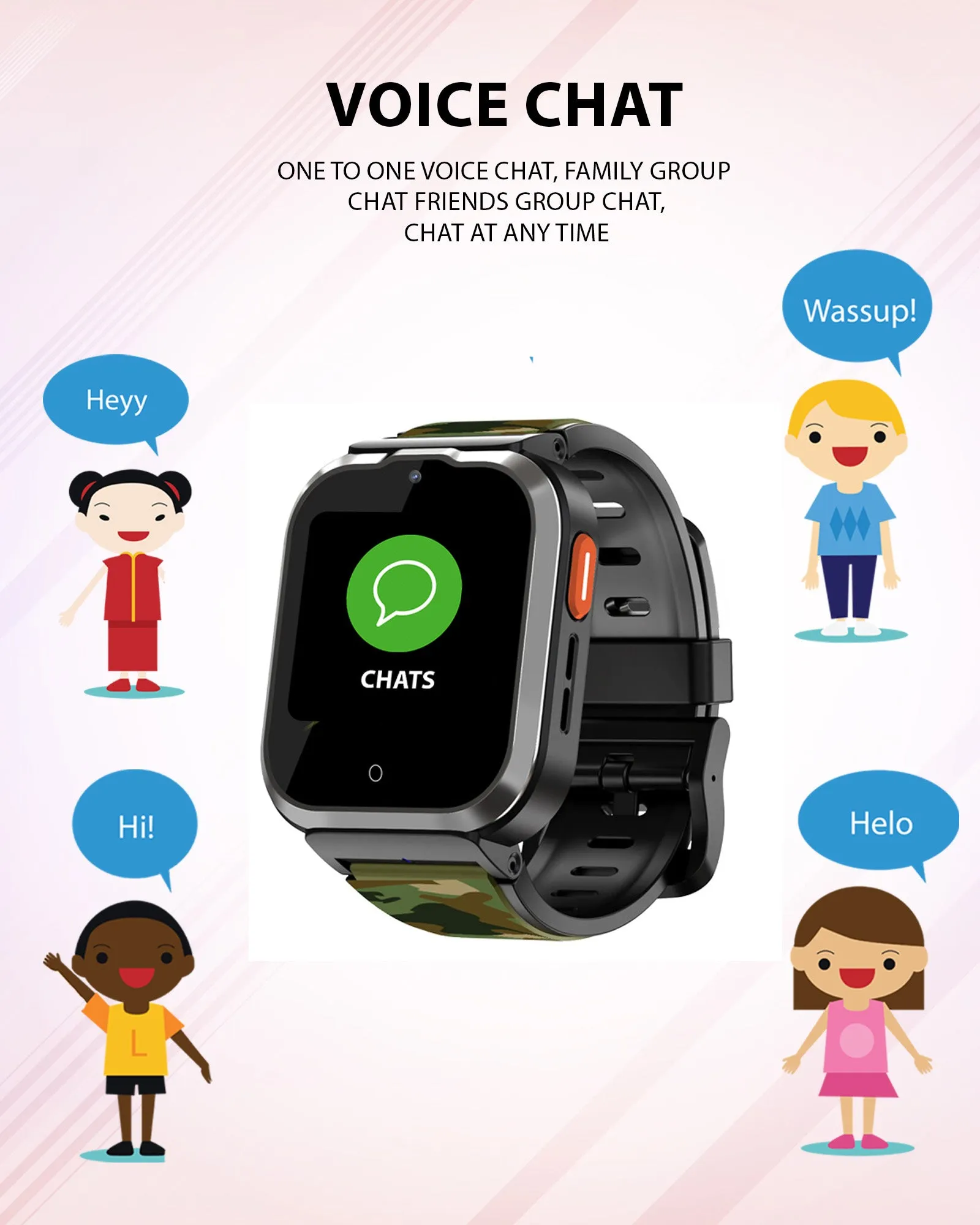 Spiky Cyclops 4g Video & Voice Calling Dewatering Waterproof Kids Smartwatch Printed strap - Camo