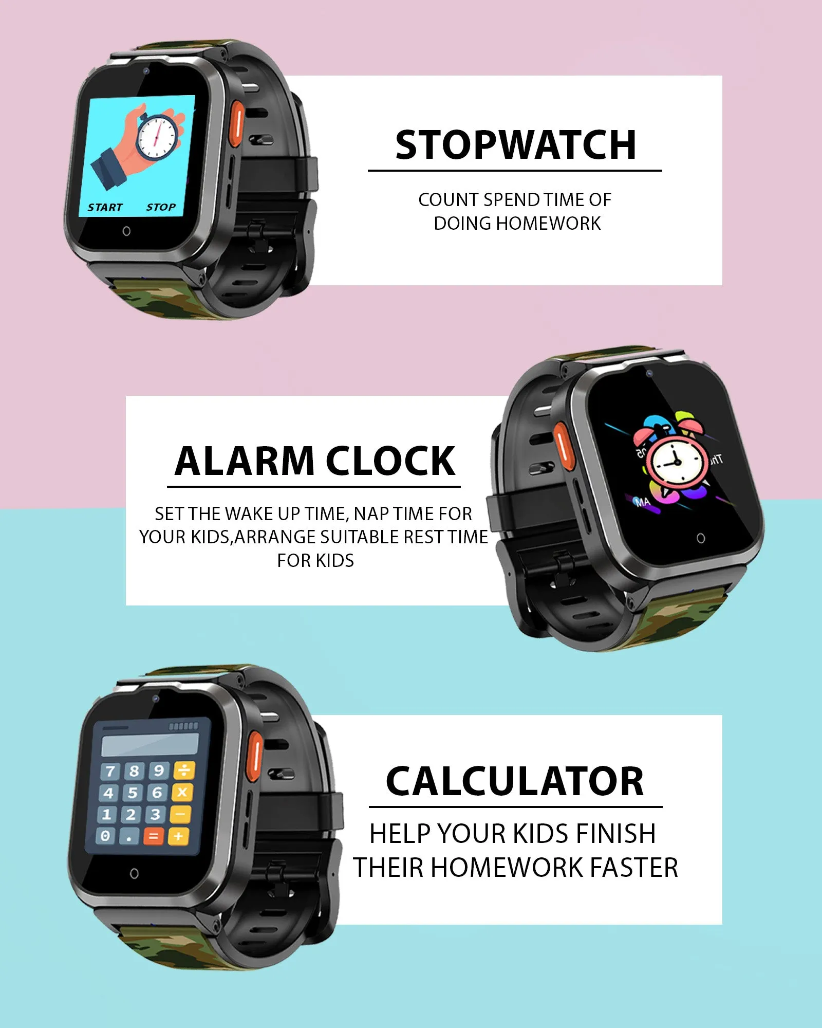 Spiky Cyclops 4g Video & Voice Calling Dewatering Waterproof Kids Smartwatch Printed strap - Camo