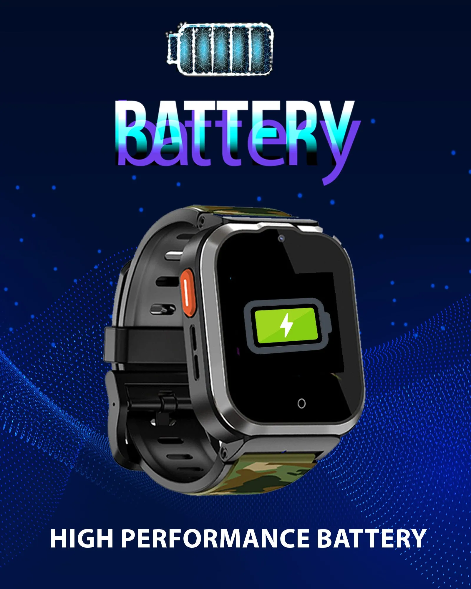 Spiky Cyclops 4g Video & Voice Calling Dewatering Waterproof Kids Smartwatch Printed strap - Camo