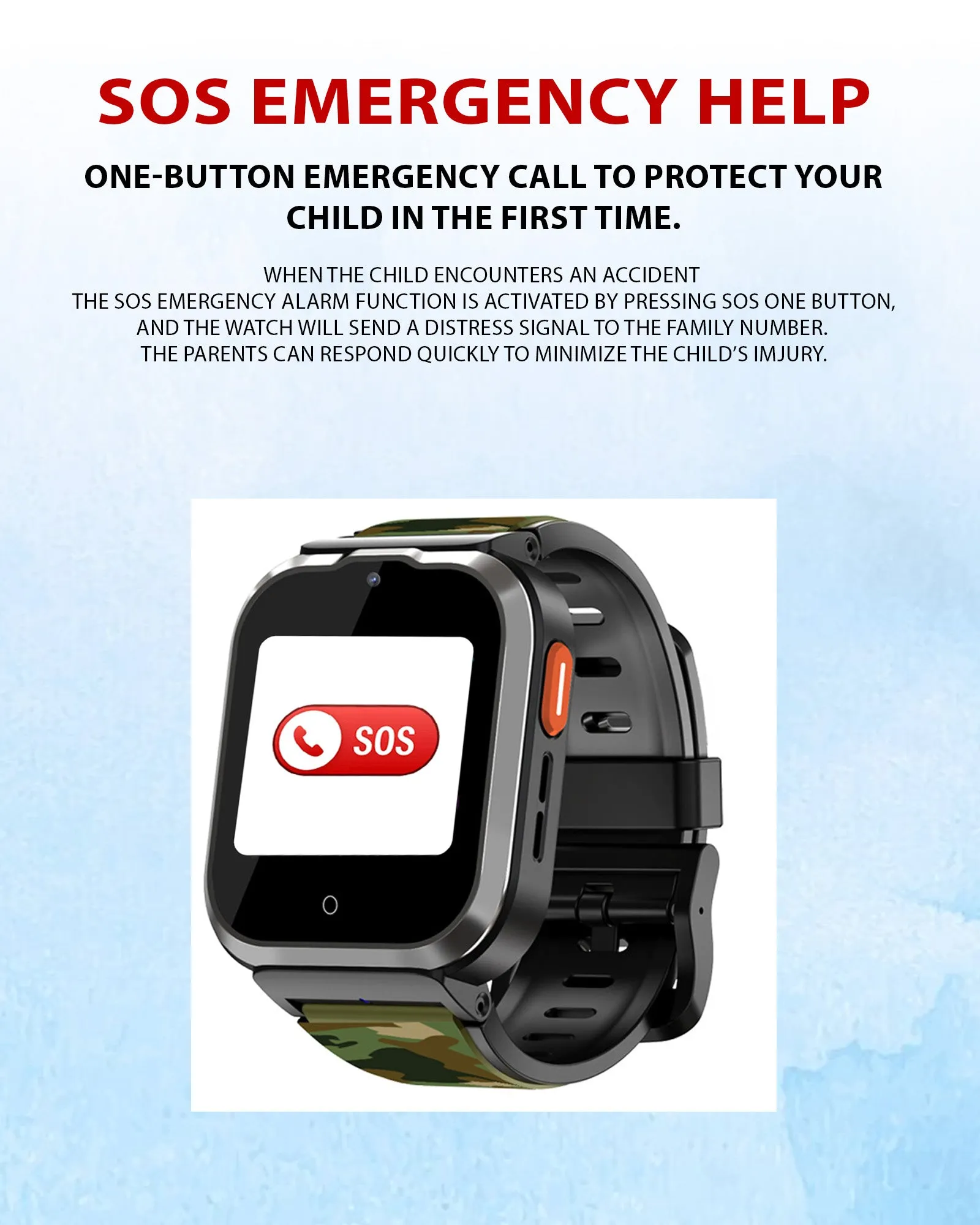 Spiky Cyclops 4g Video & Voice Calling Dewatering Waterproof Kids Smartwatch Printed strap - Camo