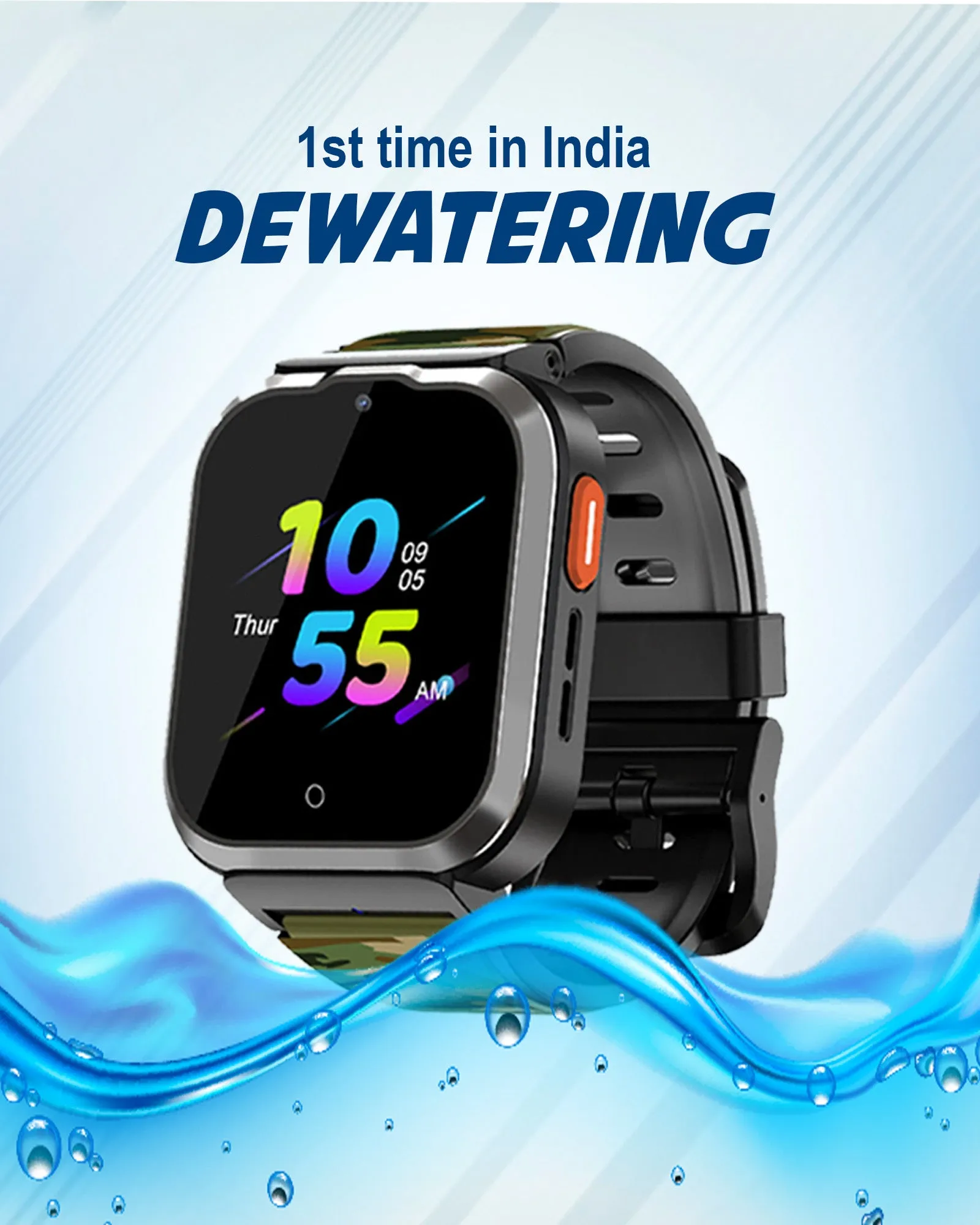 Spiky Cyclops 4g Video & Voice Calling Dewatering Waterproof Kids Smartwatch Printed strap - Camo