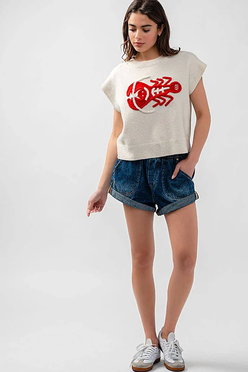 Spring Elastic Waist Cuffed Print Shorts