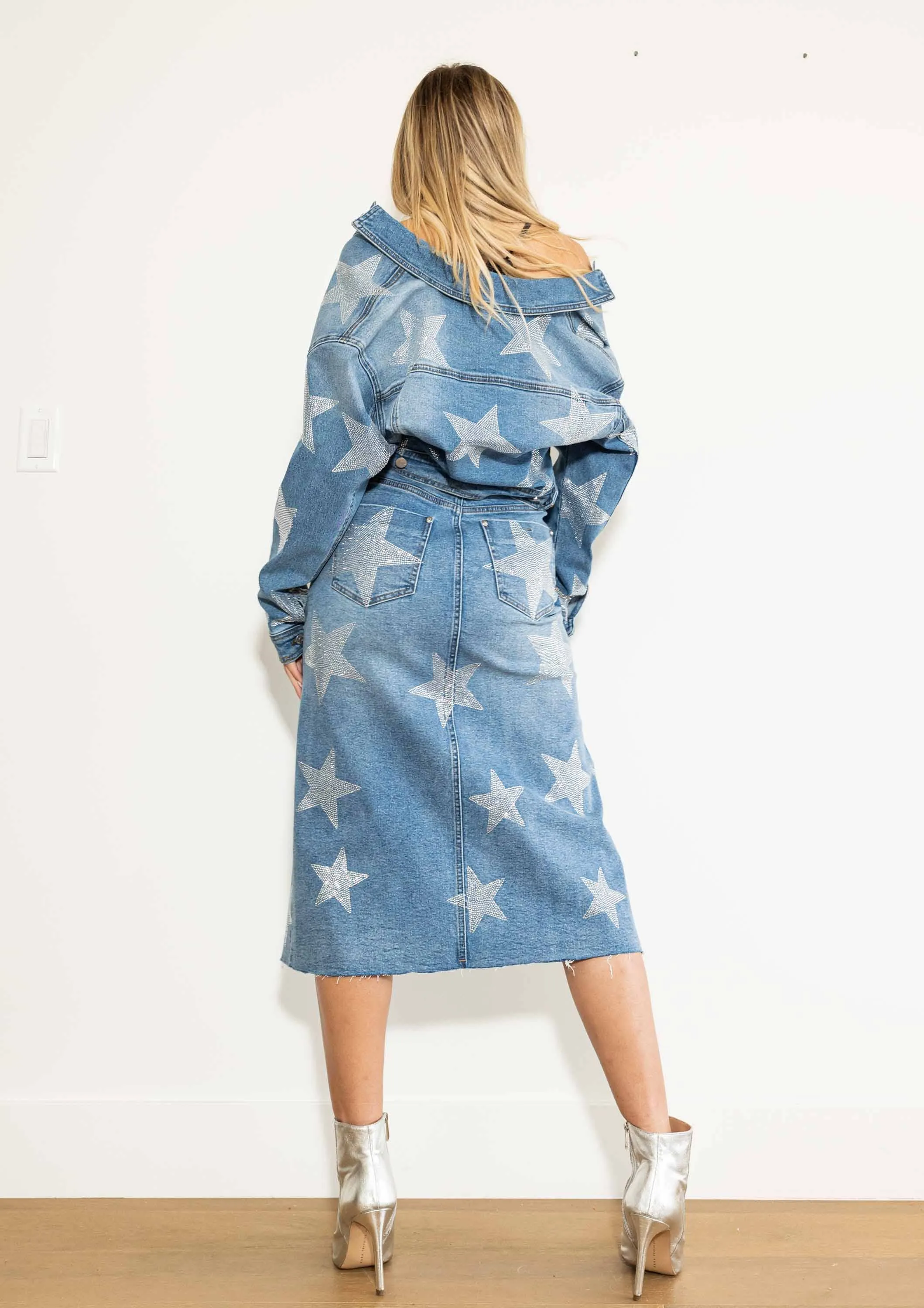 Stars Born Rhinestone Denim Column Skirt Vibrant M.i.u