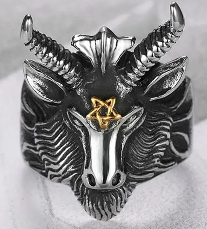 Steel Baphomet Gothic  Ring
