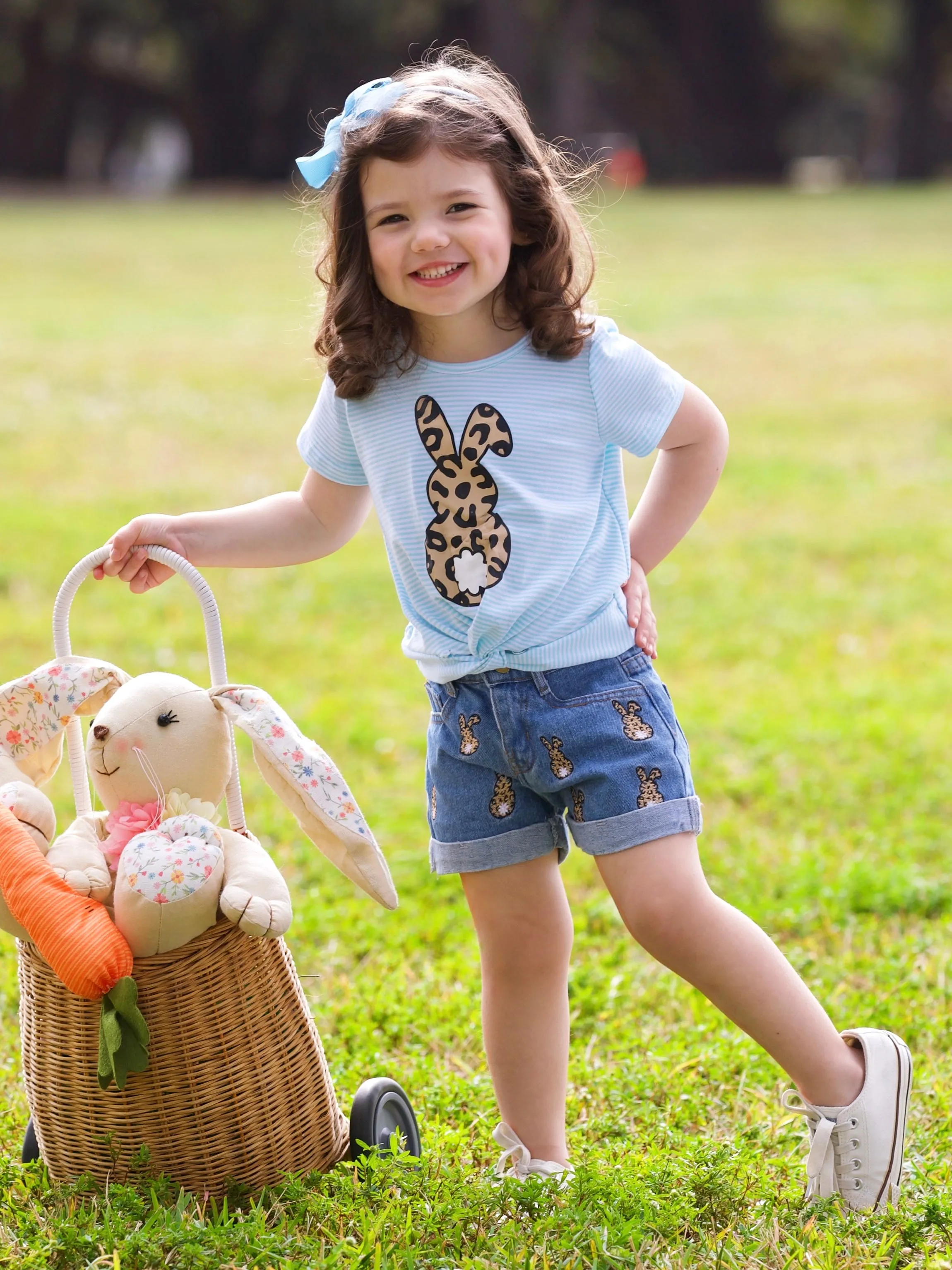 Stripes and Spots Bunny Denim Shorts Set