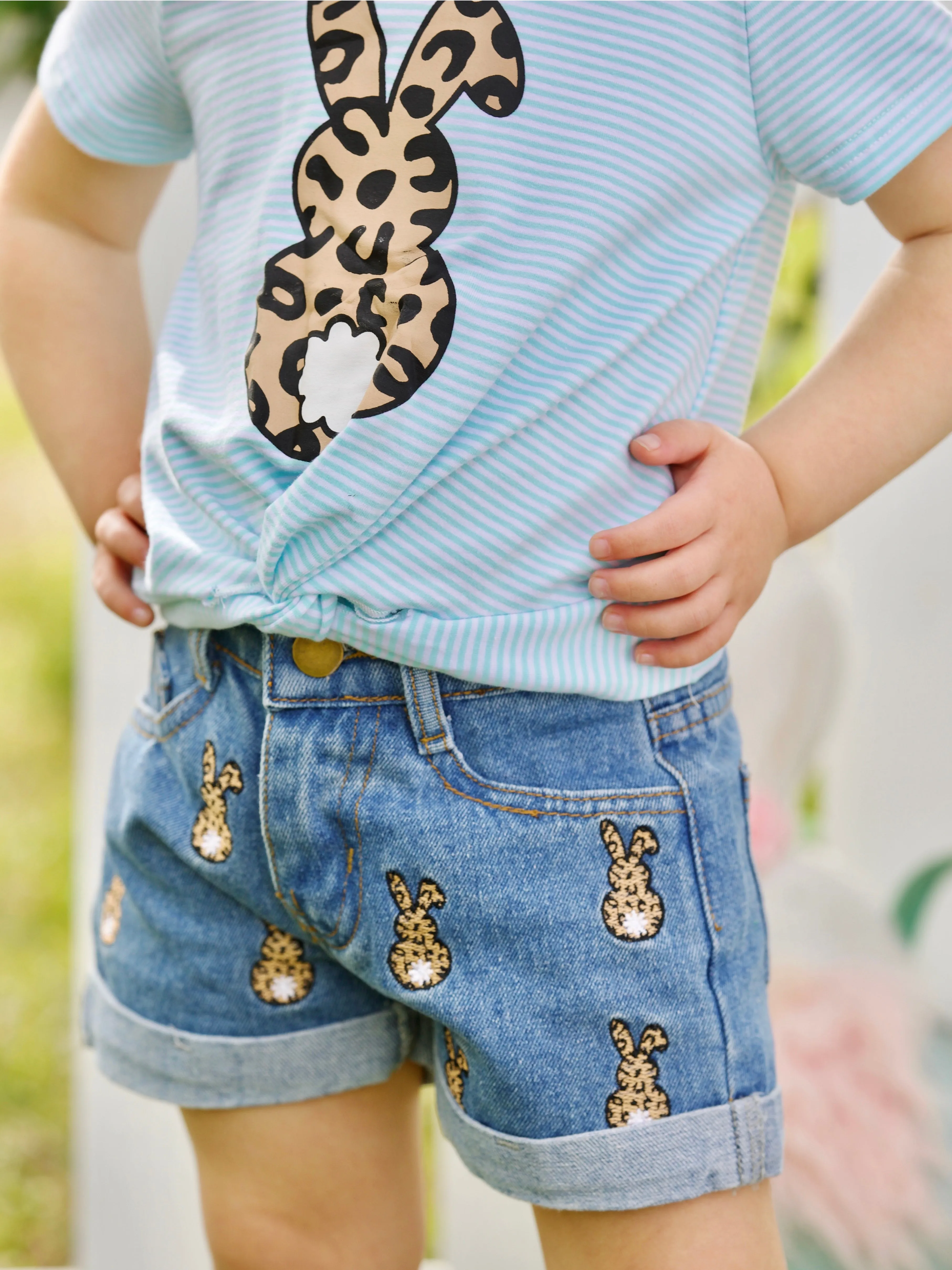 Stripes and Spots Bunny Denim Shorts Set