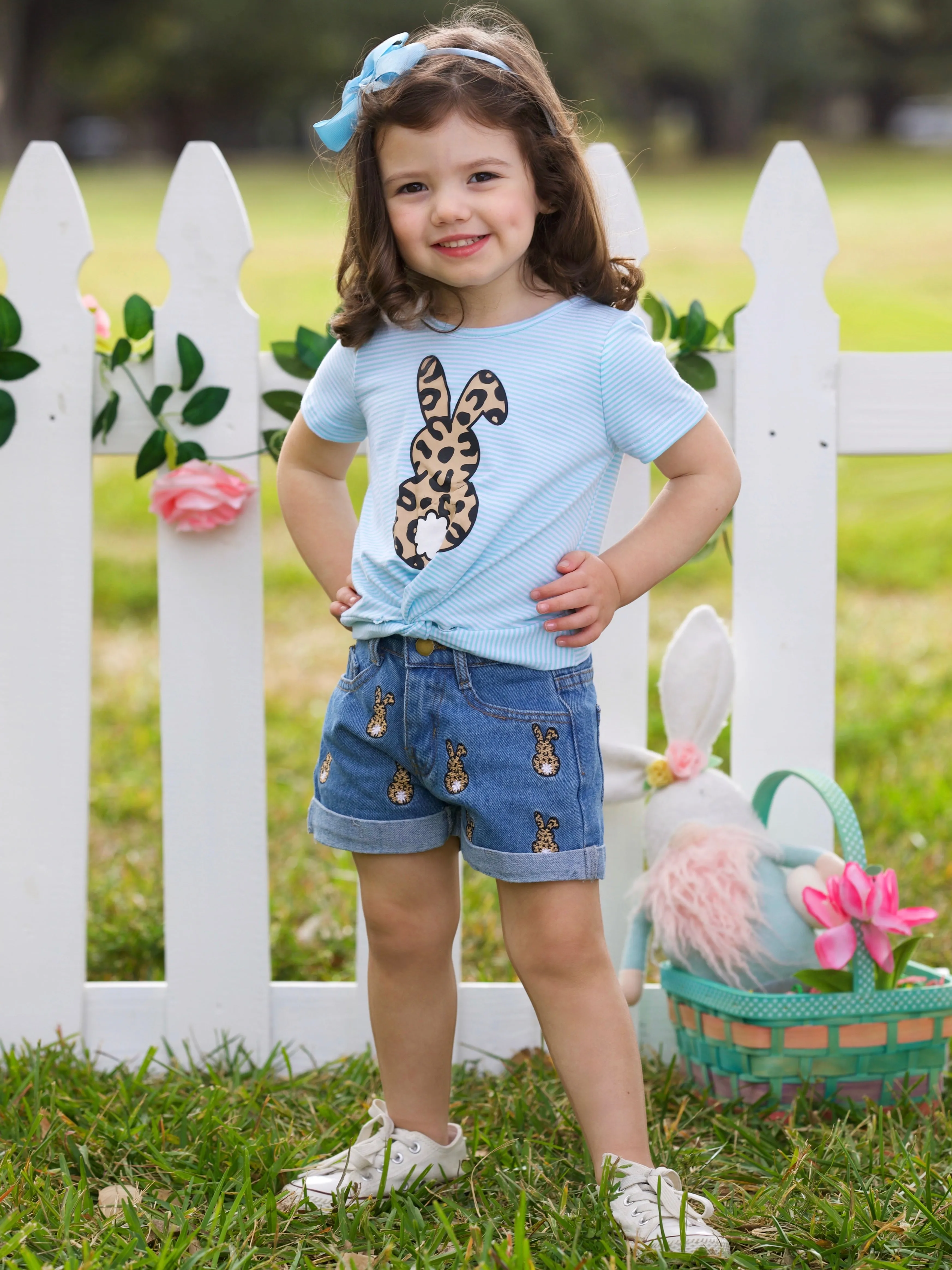 Stripes and Spots Bunny Denim Shorts Set