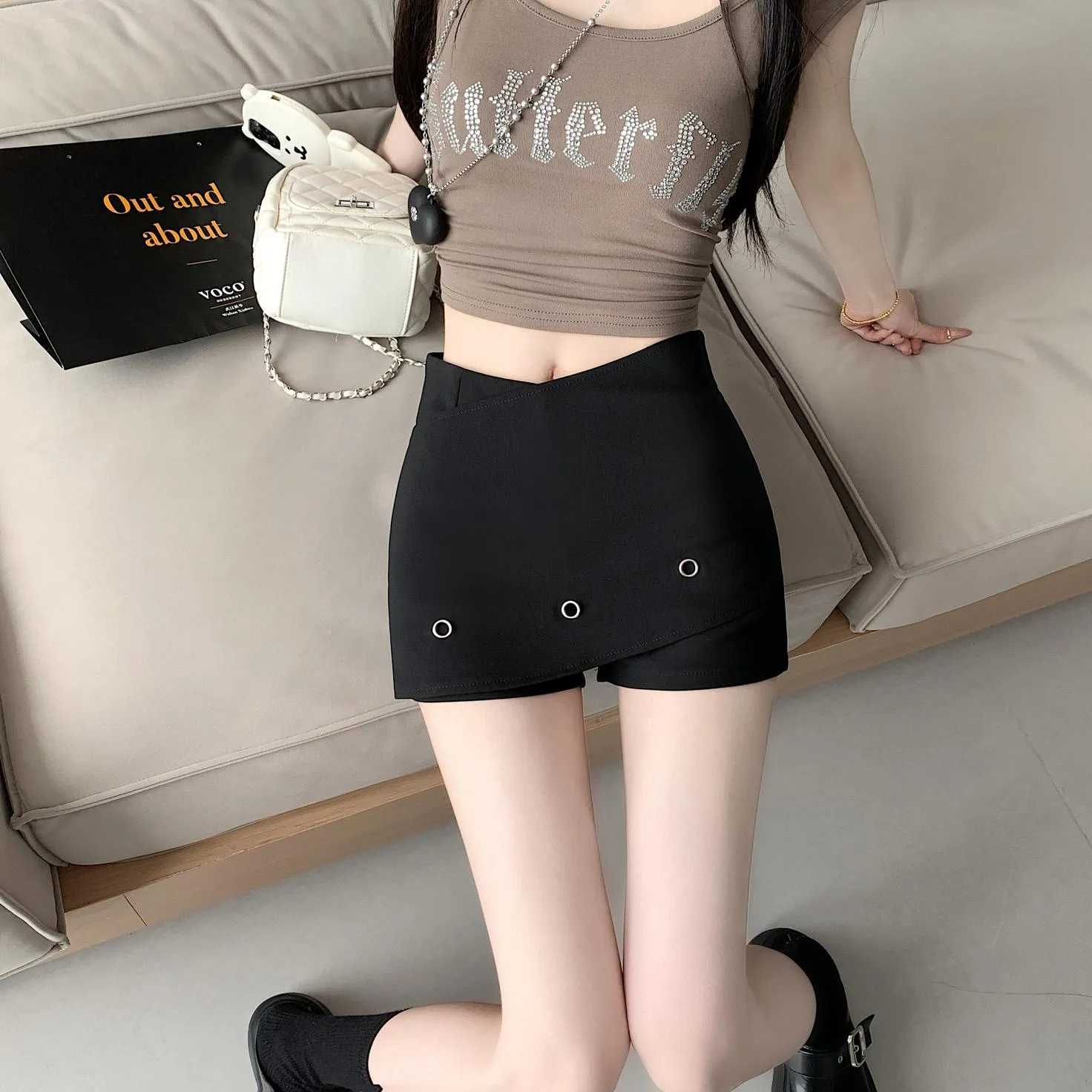 Stylish Solid Color A-line Chino Shorts for Women