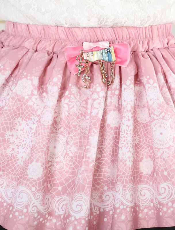 Sweet Pink Piano Print Lolita Skirt Lace Trim