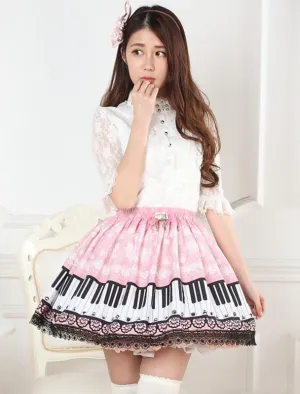 Sweet Pink Piano Print Lolita Skirt Lace Trim