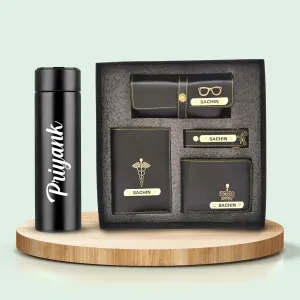 Temperature Bottle & Personalized All in One Men's Combo (4 pcs) - Black