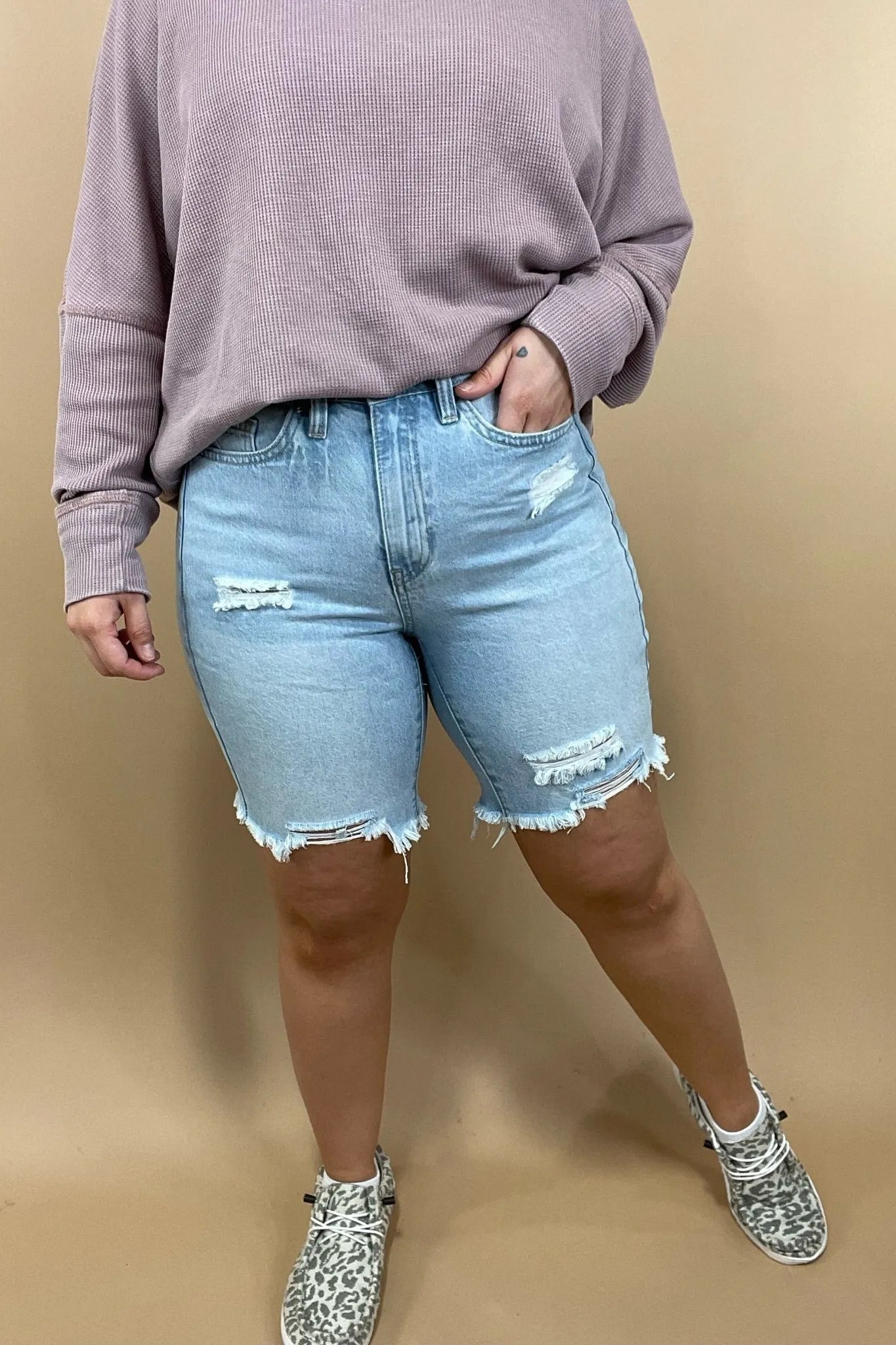 The Charlie's- {Light OR Dark Wash} Distressed Shorts w/ Frayed Hem