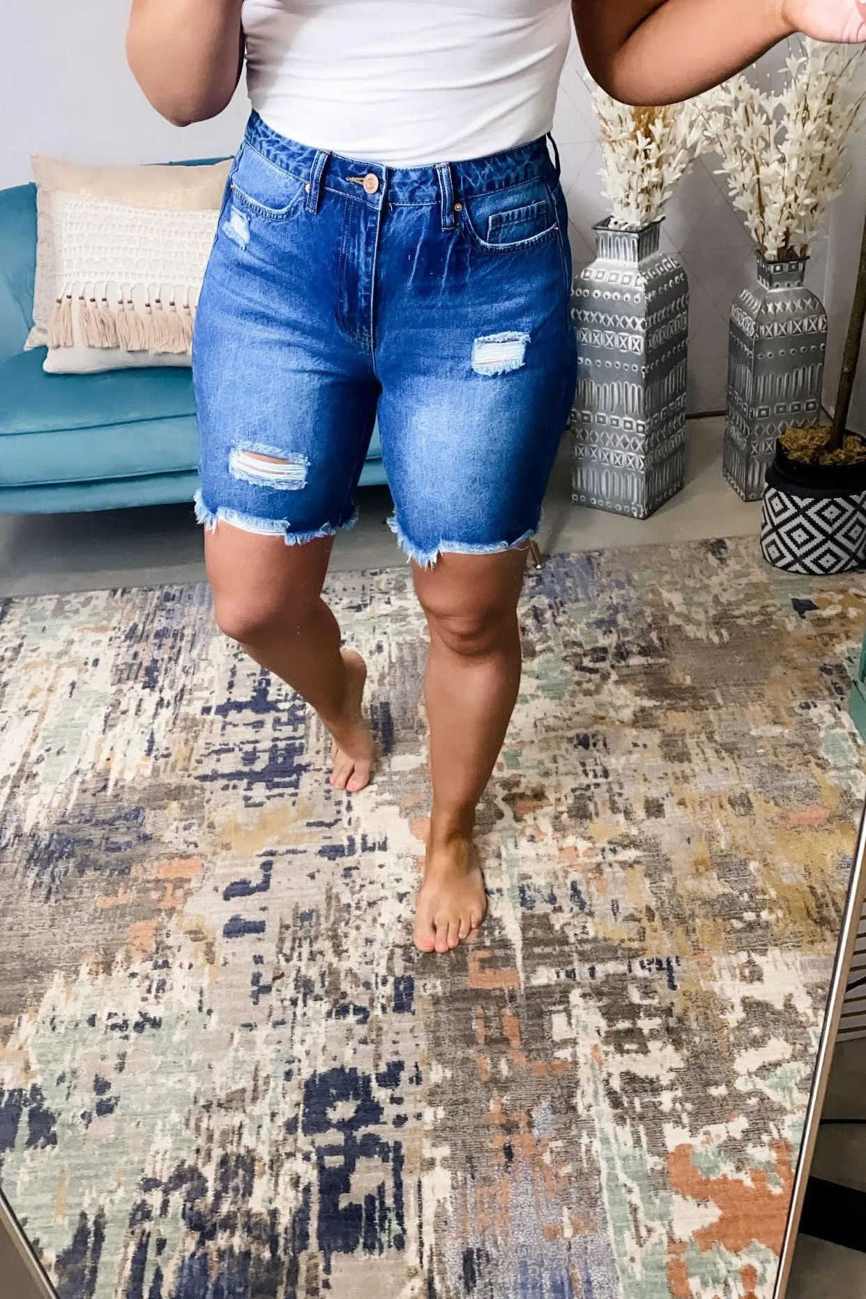 The Charlie's- {Light OR Dark Wash} Distressed Shorts w/ Frayed Hem