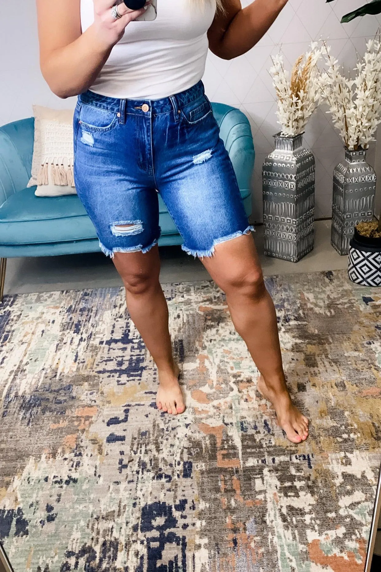The Charlie's- {Light OR Dark Wash} Distressed Shorts w/ Frayed Hem