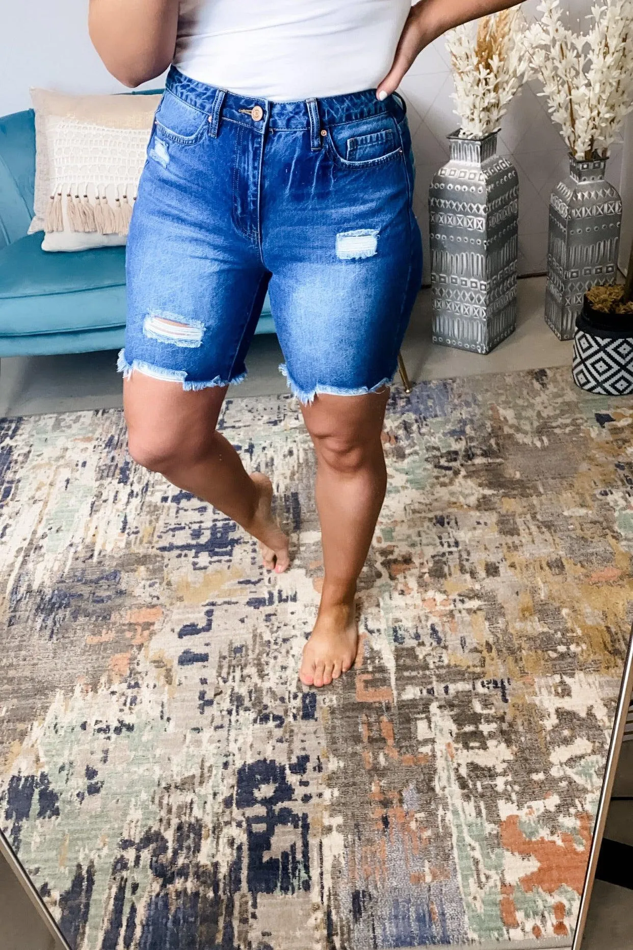 The Charlie's- {Light OR Dark Wash} Distressed Shorts w/ Frayed Hem
