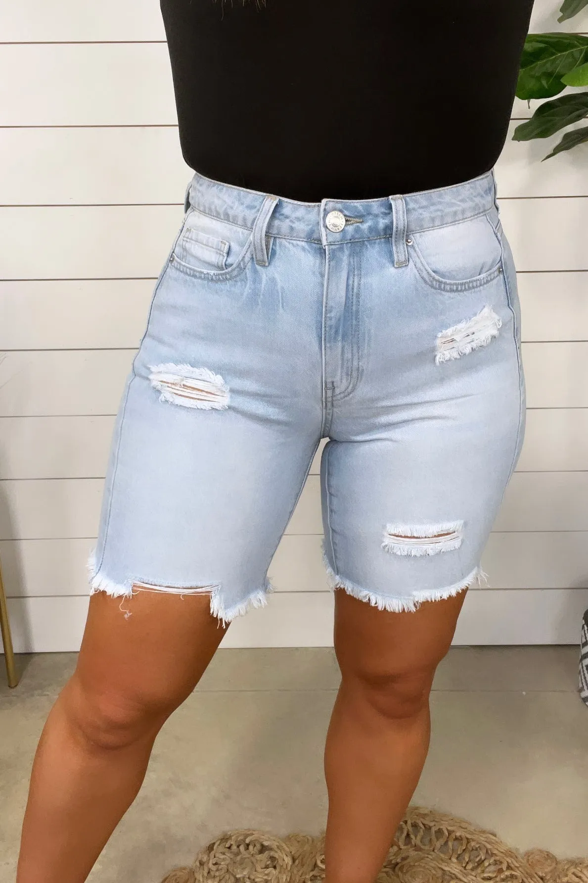 The Charlie's- {Light OR Dark Wash} Distressed Shorts w/ Frayed Hem