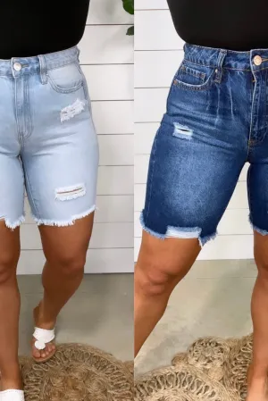 The Charlie's- {Light OR Dark Wash} Distressed Shorts w/ Frayed Hem