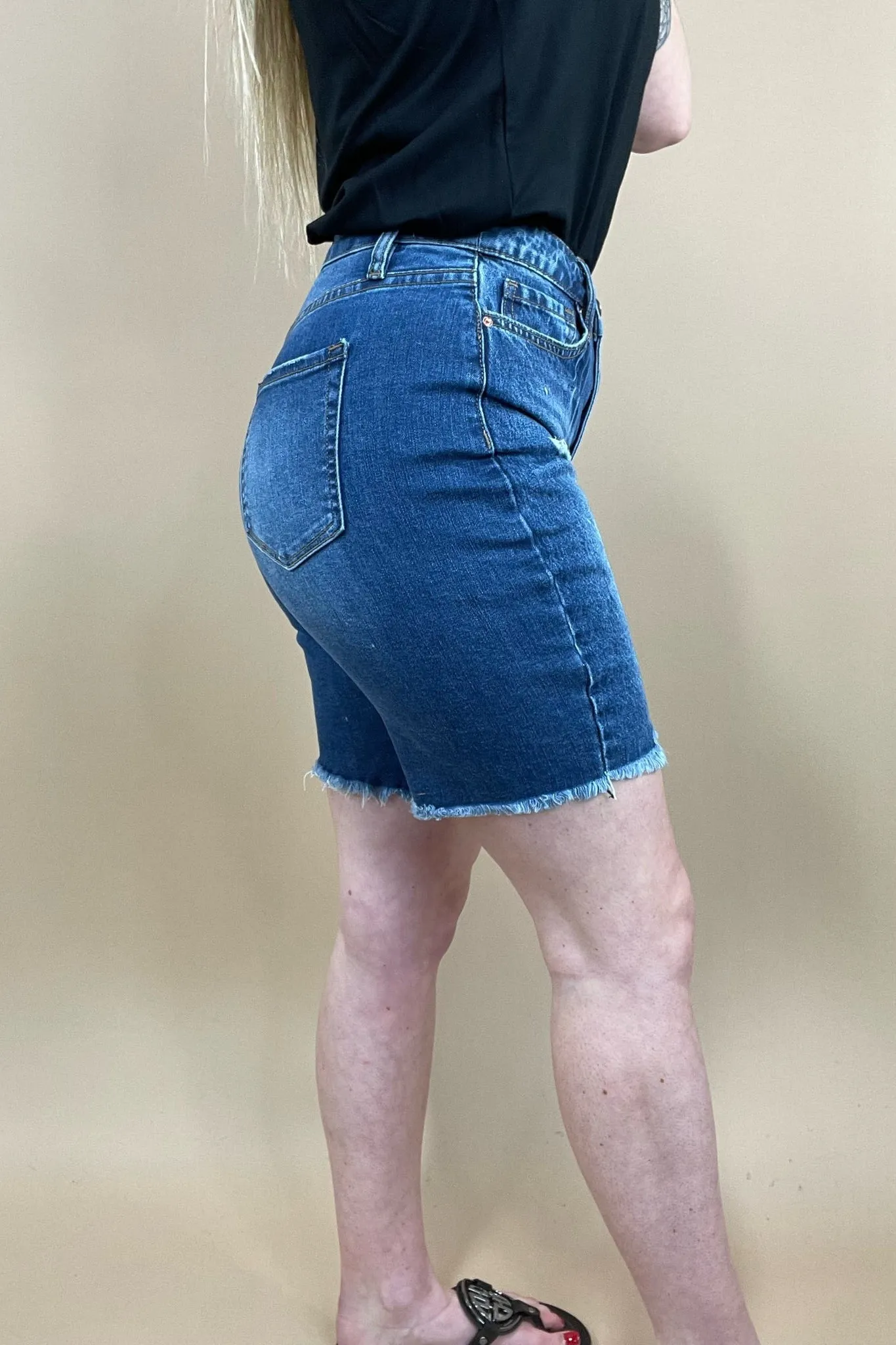 The Charlie's- {Light OR Dark Wash} Distressed Shorts w/ Frayed Hem