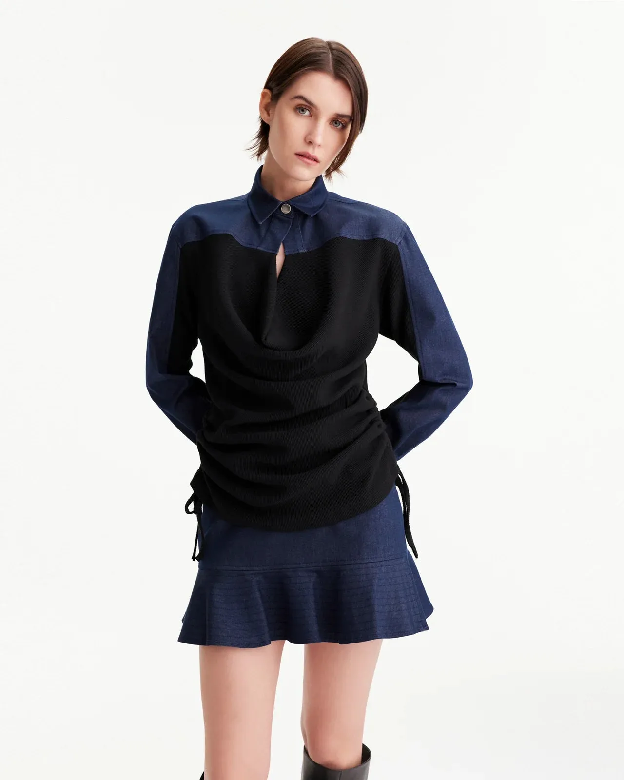 THEO Demeter Denim Trapunto Hem Skirt