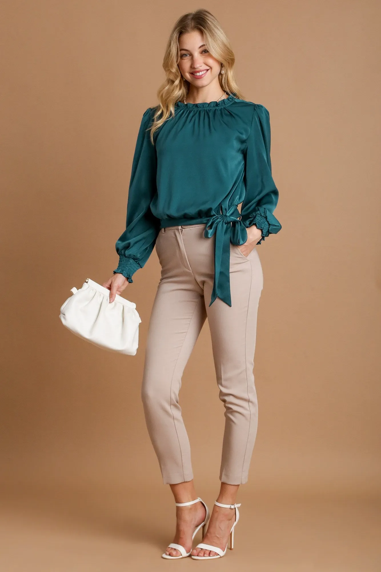 Tied Hem Long Sleeve Blouse