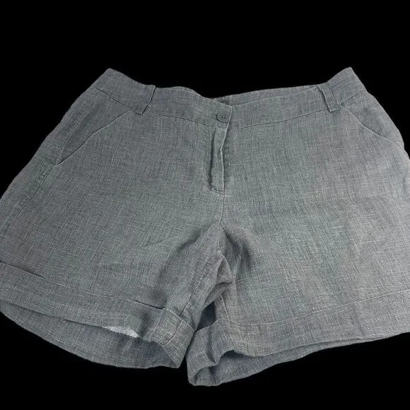 Tommy Bahama Grey 100% Linen Cuffed Shorts Sz 10