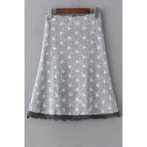 Trendy Polka Stars Combined Lace Women's A-Line Skirt - Gray L
