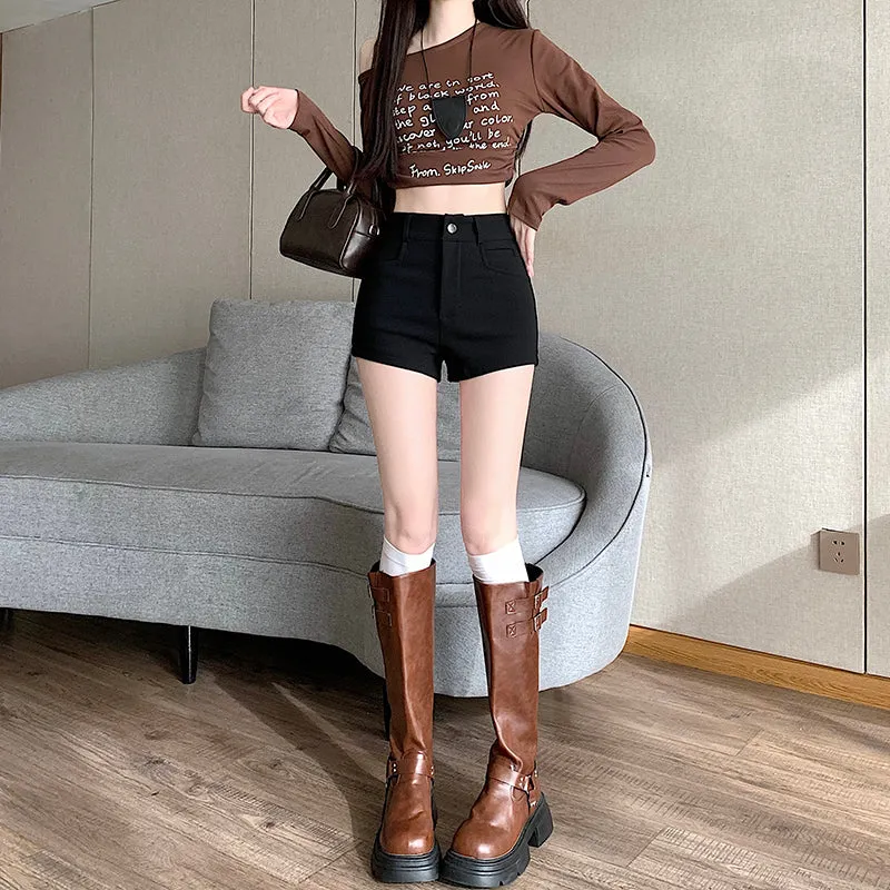 Ultra Short Fitted Chino Shorts with Stretch for Women