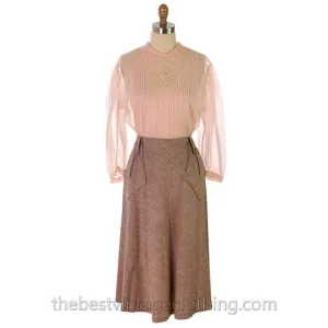 Vintage 1940s Skirt Taupe Wool Tweed A Line Retay Cool Pockets 28 Waist