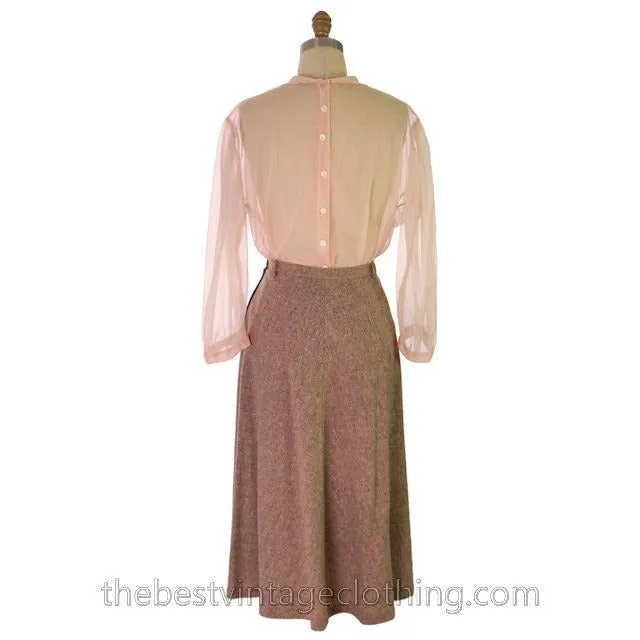 Vintage 1940s Skirt Taupe Wool Tweed A Line Retay Cool Pockets 28 Waist