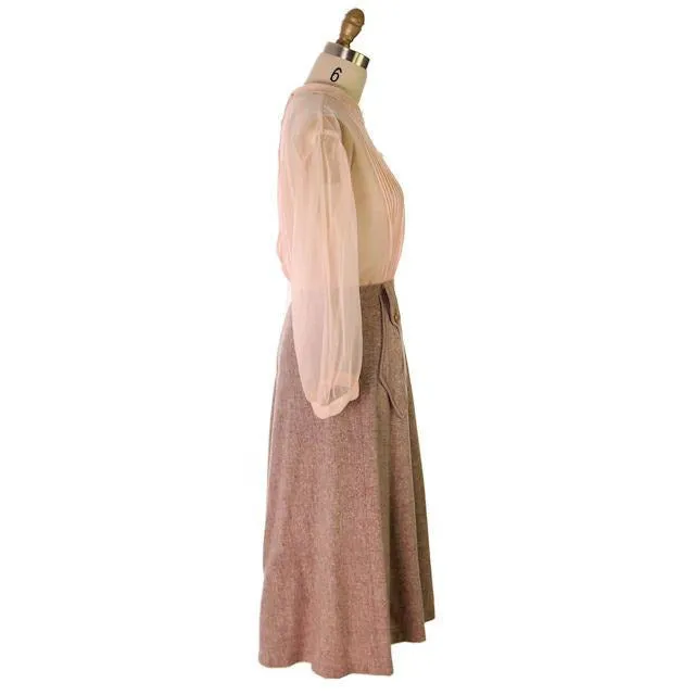 Vintage 1940s Skirt Taupe Wool Tweed A Line Retay Cool Pockets 28 Waist