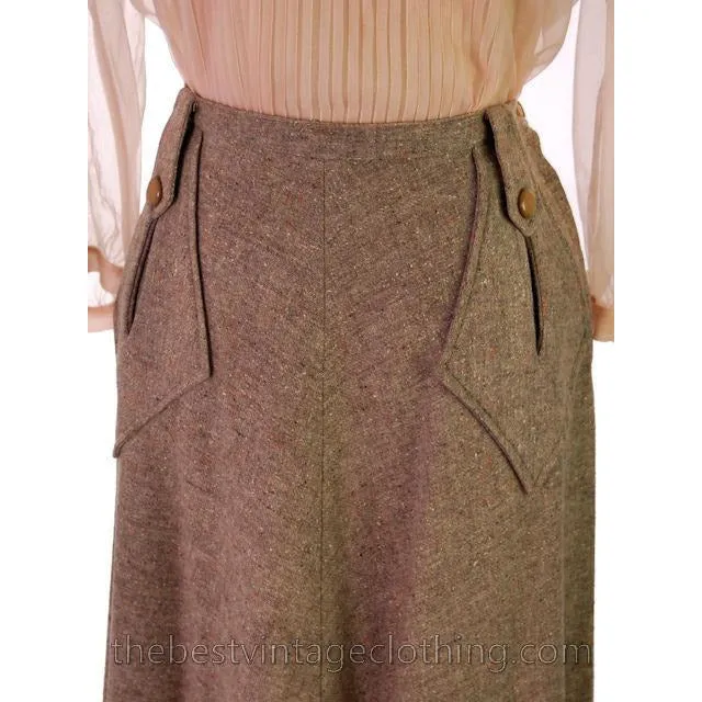 Vintage 1940s Skirt Taupe Wool Tweed A Line Retay Cool Pockets 28 Waist