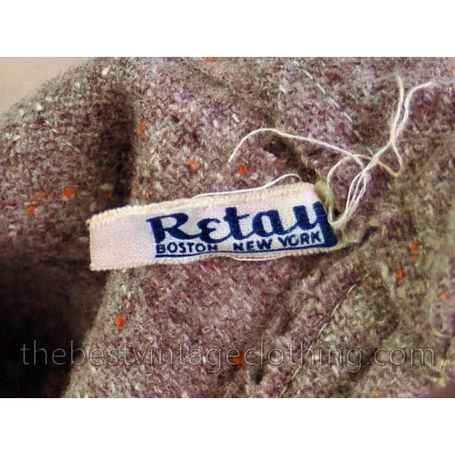 Vintage 1940s Skirt Taupe Wool Tweed A Line Retay Cool Pockets 28 Waist