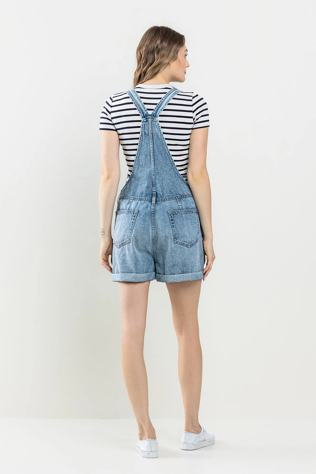 VINTAGE SHORTALL WITH CUFFED HEM IN MEDIUM WASH  / SP-S7542M