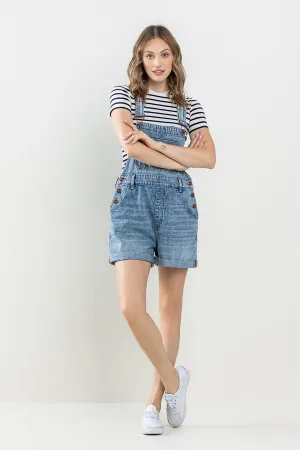 VINTAGE SHORTALL WITH CUFFED HEM IN MEDIUM WASH  / SP-S7542M
