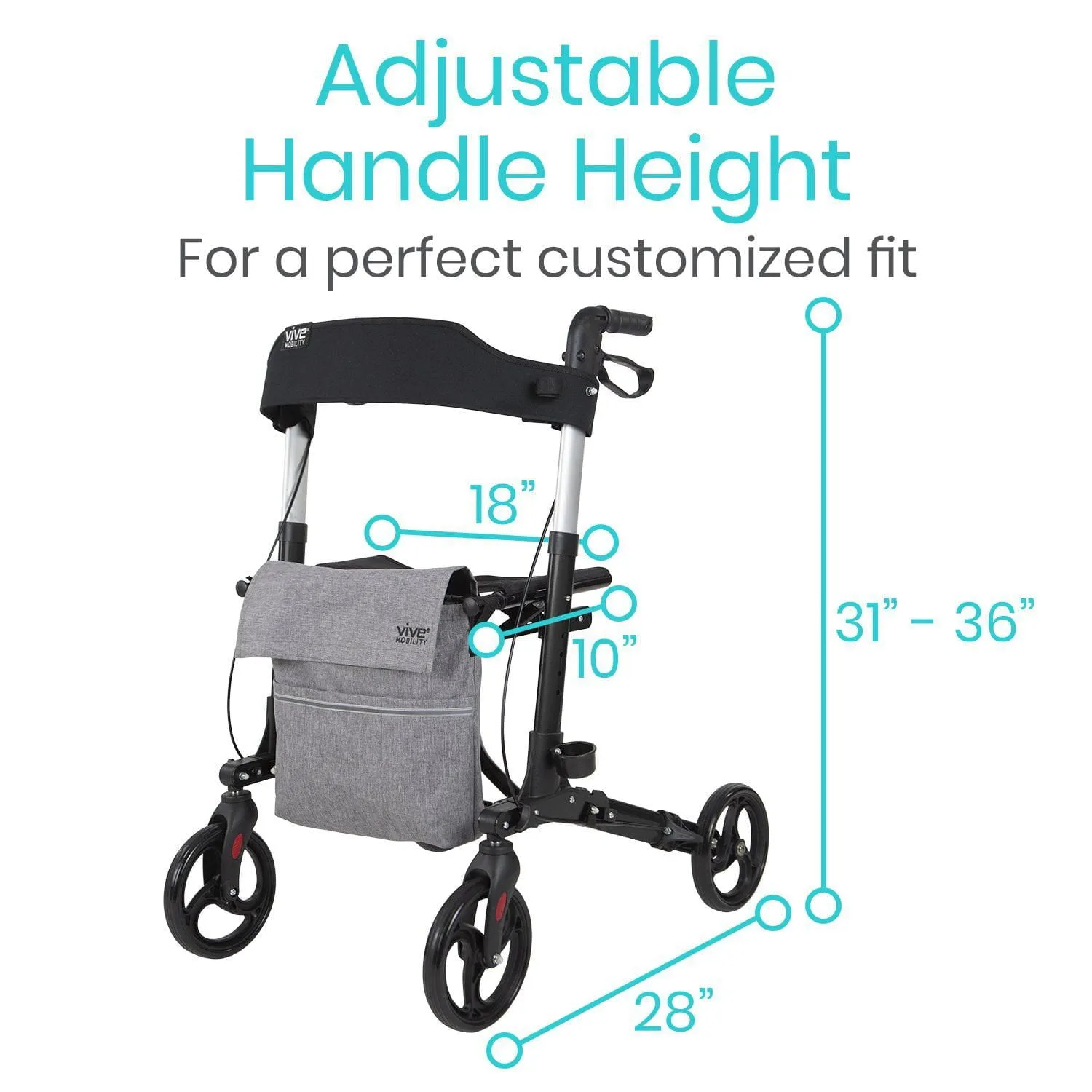 Vive Mobility Walker Rollator - Lightweight Foldable Walking Transport