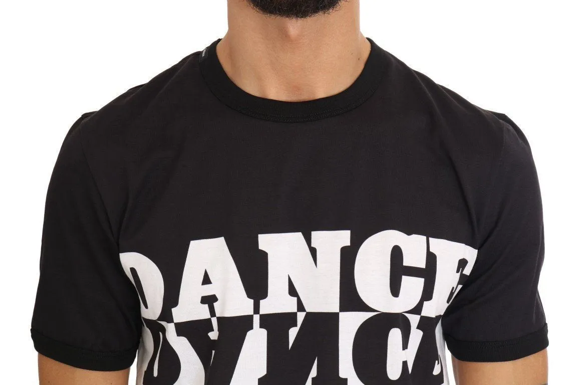 White Black Cotton DANCE Print T-Shirt