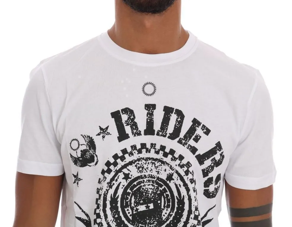 White Cotton RIDERS Crewneck T-Shirt
