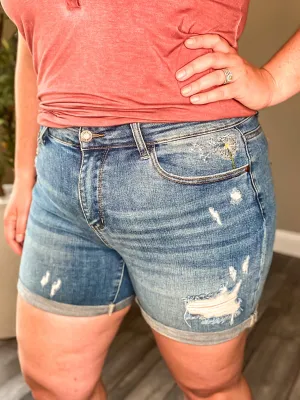 Wishful Thinking Shorts- Judy Blue Mid-Rise Dandelion Embroidered Cuffed Shorts
