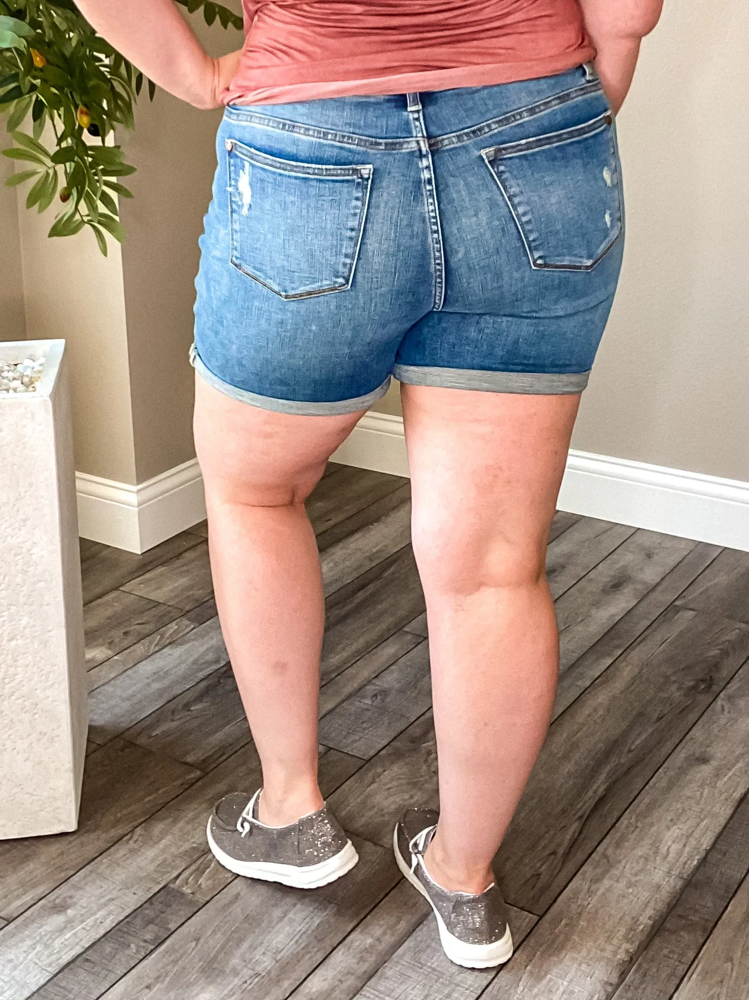 Wishful Thinking Shorts- Judy Blue Mid-Rise Dandelion Embroidered Cuffed Shorts