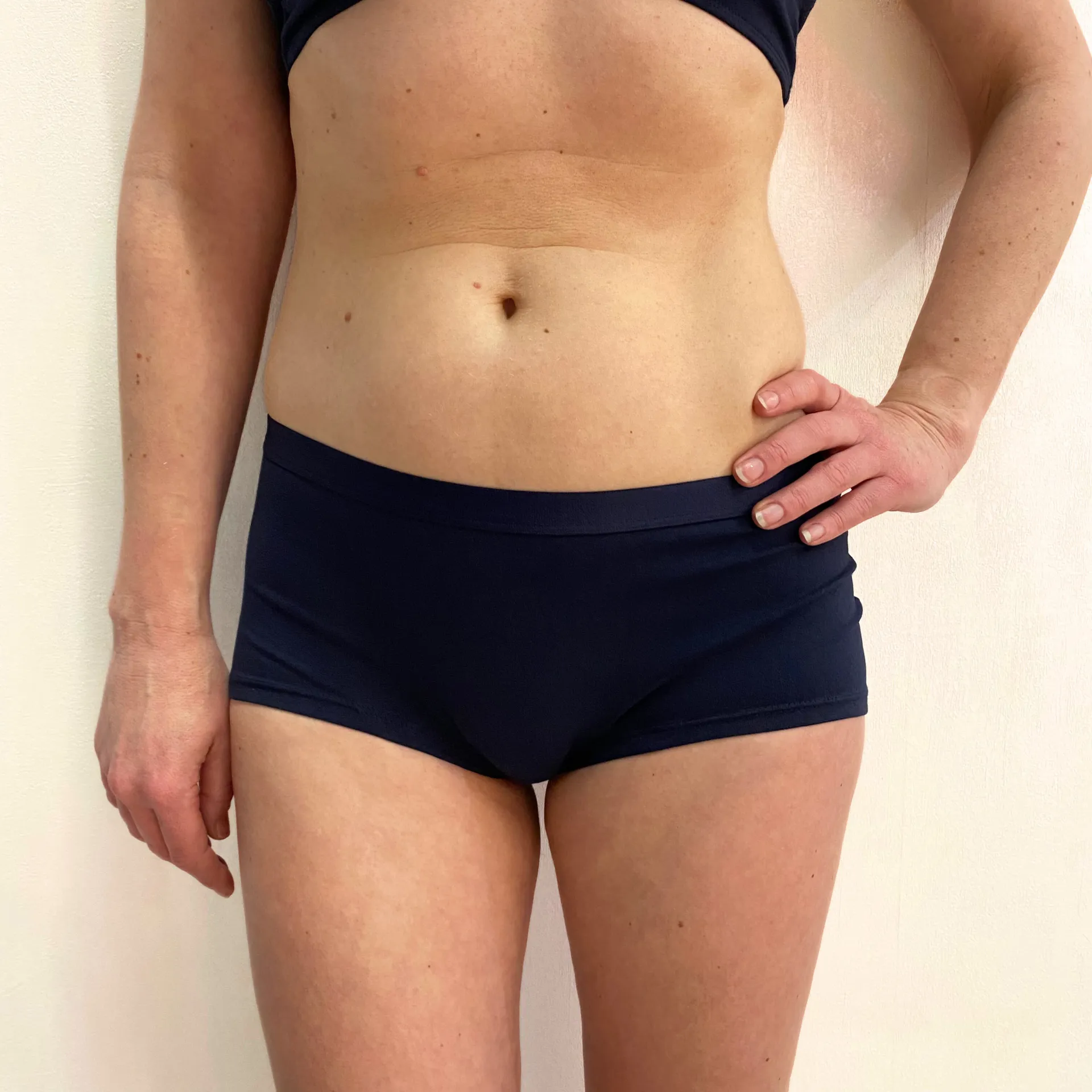 Women's organic cotton matching bralette and boy shorts set - navy blue