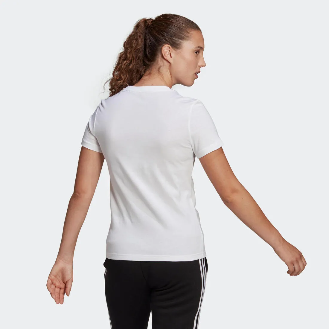 Women's Short-Sleeved Straight-Cut Crew Neck Cotton Fitness T-Shirt Linear - White