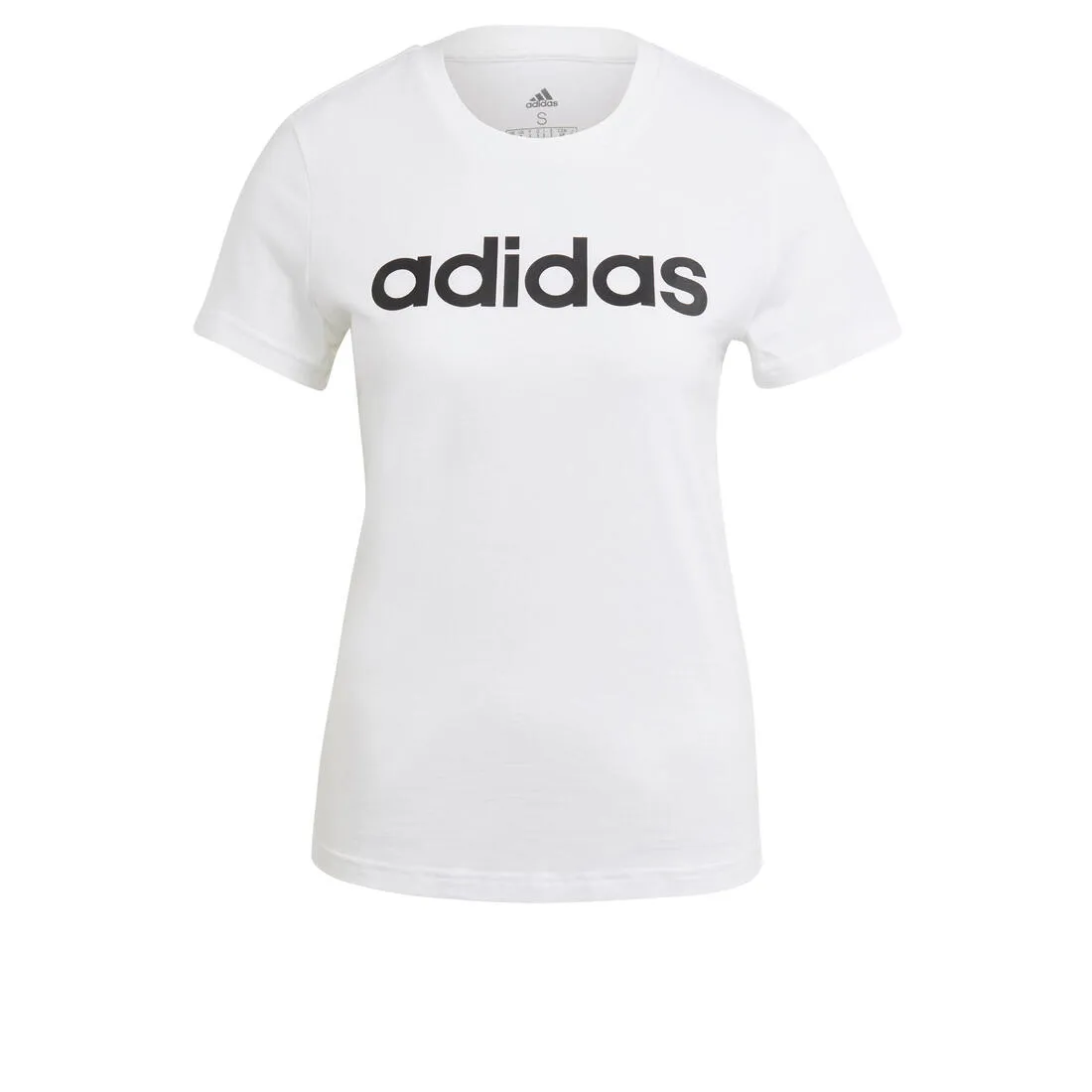 Women's Short-Sleeved Straight-Cut Crew Neck Cotton Fitness T-Shirt Linear - White