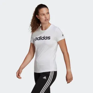 Women's Short-Sleeved Straight-Cut Crew Neck Cotton Fitness T-Shirt Linear - White