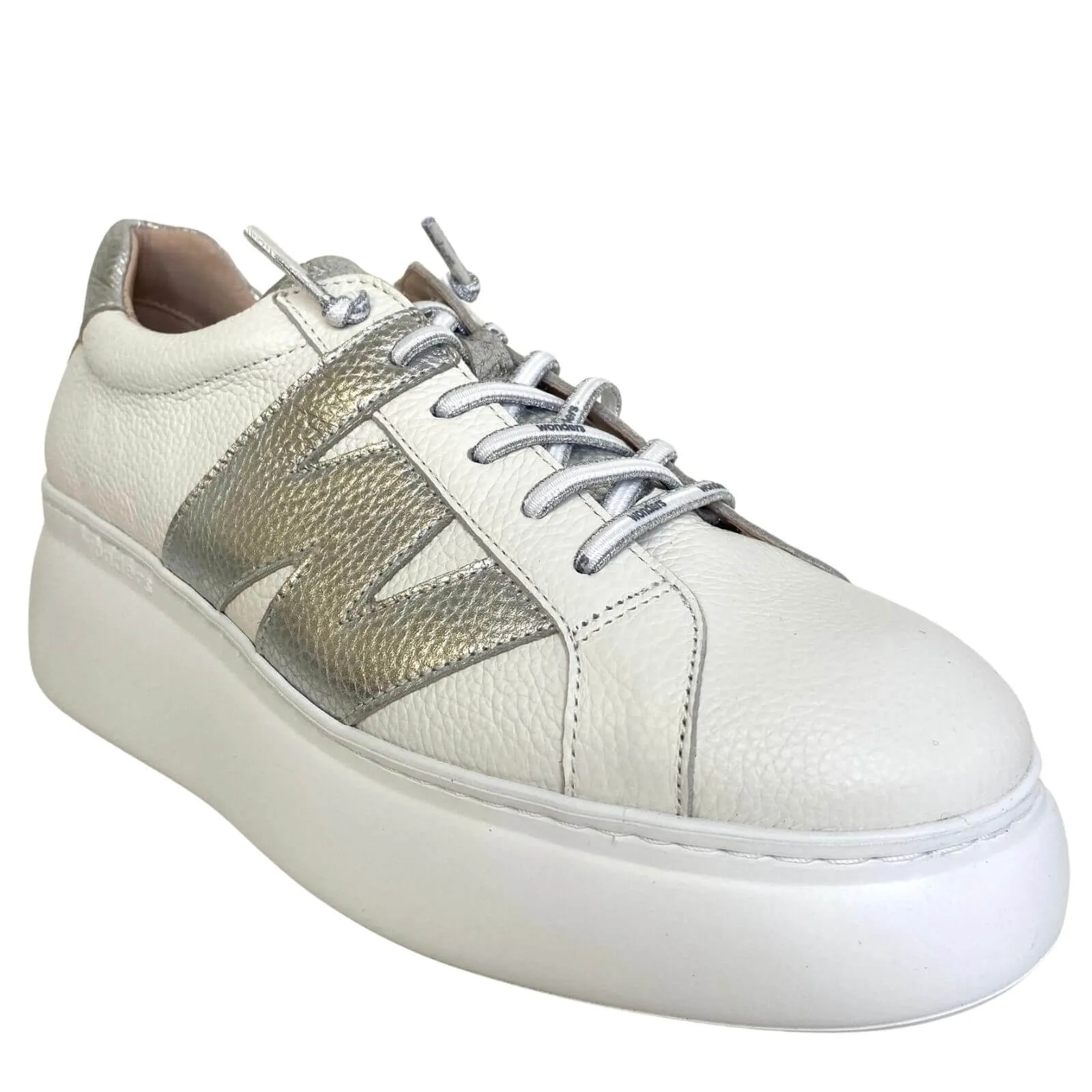 Wonders White & Silver Leather Brand Lace Sneakers