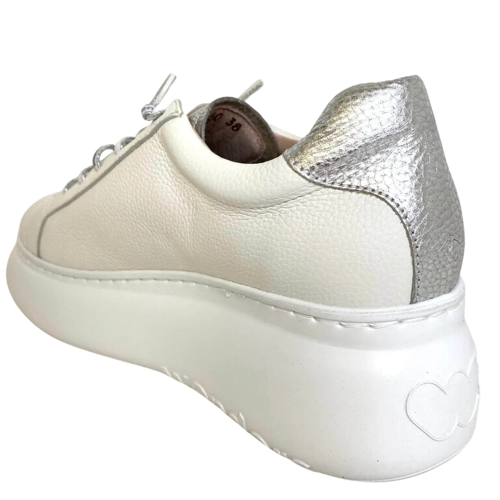 Wonders White & Silver Leather Brand Lace Sneakers