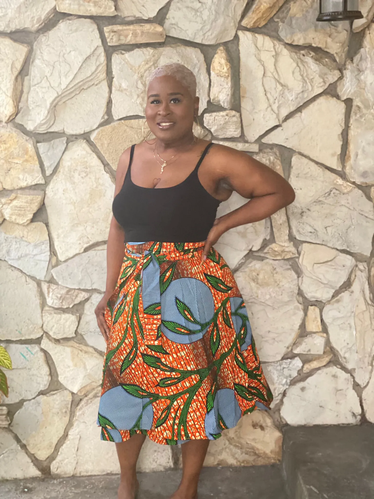 Wrap Skirt Mid-Length "Orange Leaf"