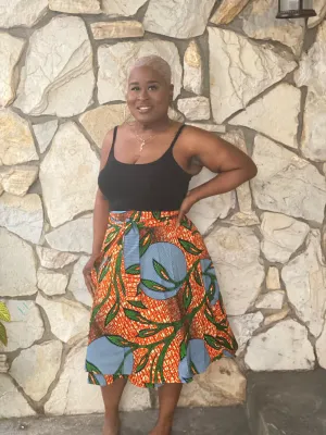 Wrap Skirt Mid-Length "Orange Leaf"