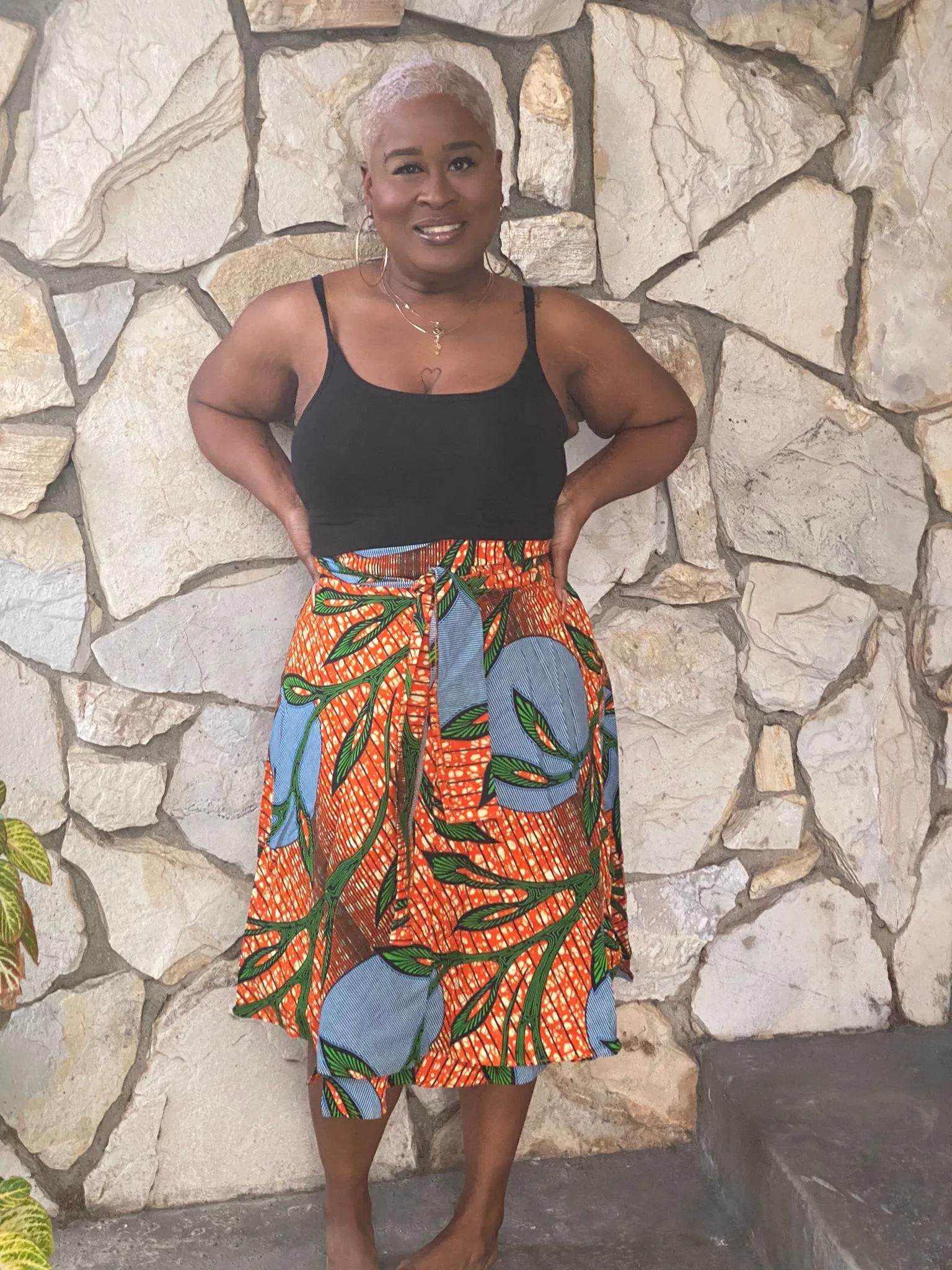 Wrap Skirt Mid-Length "Orange Leaf"
