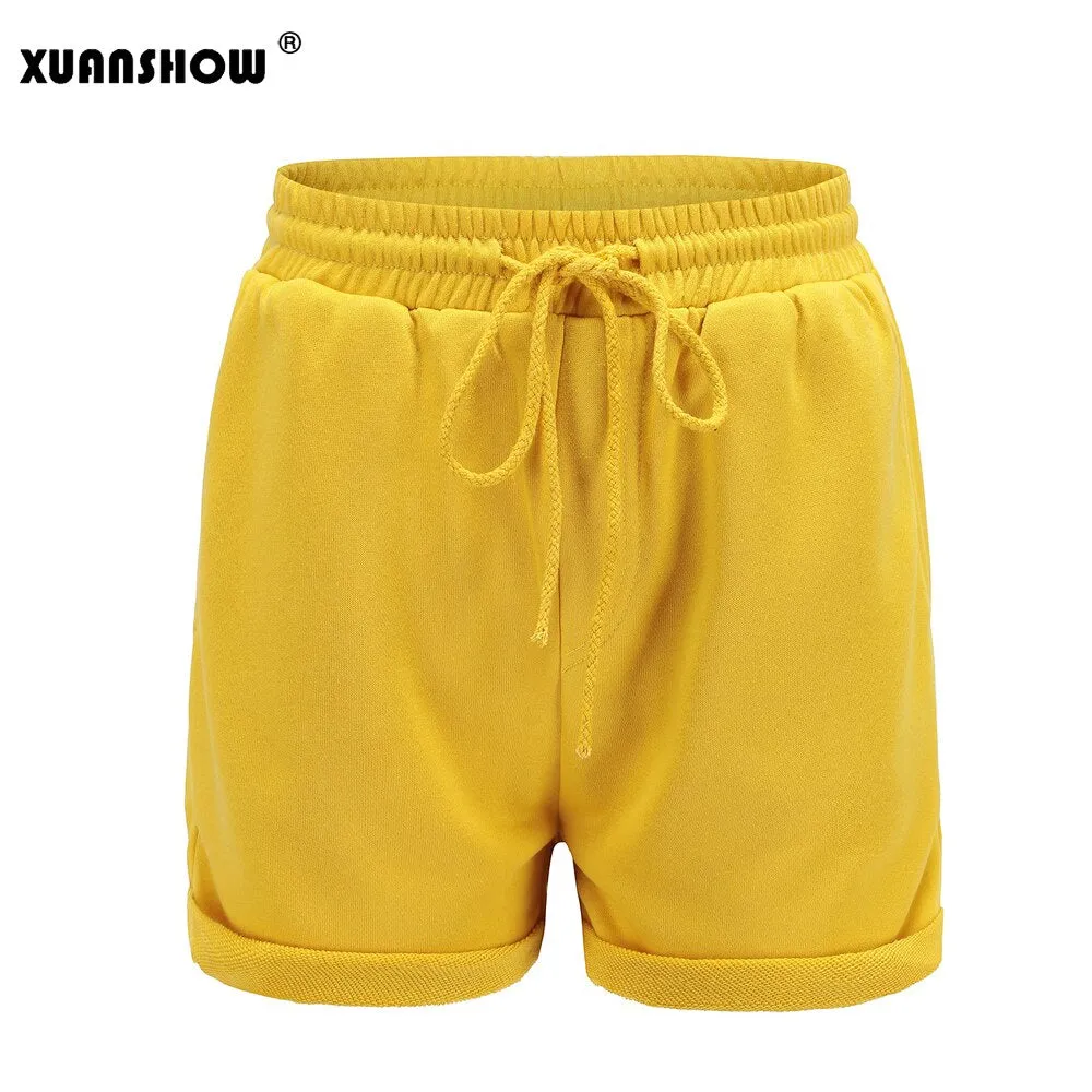 XUANSHOW New Summer Shorts Women Casual Cotton High Waist Female Sportswear Elastic With Belt Short Pants Candy Lady Hot Shorts