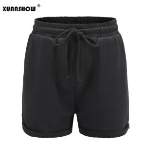 XUANSHOW New Summer Shorts Women Casual Cotton High Waist Female Sportswear Elastic With Belt Short Pants Candy Lady Hot Shorts
